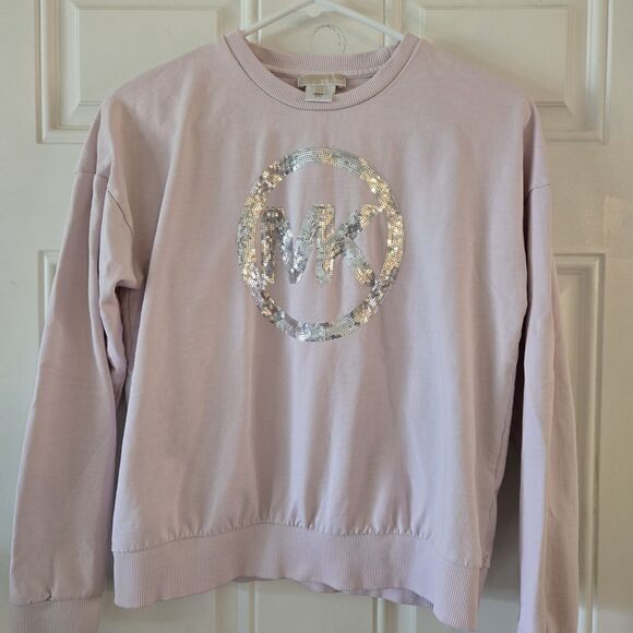 Michael Kors Pink Sweater Girls Size 14 Kids Pink Sweatshirt Sequin Bling MK Y2K - Picture 1 of 6